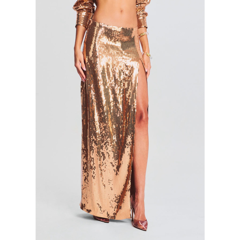 Women's RETROFÊTE Gold Sequin Savannah Maxi Skirt M